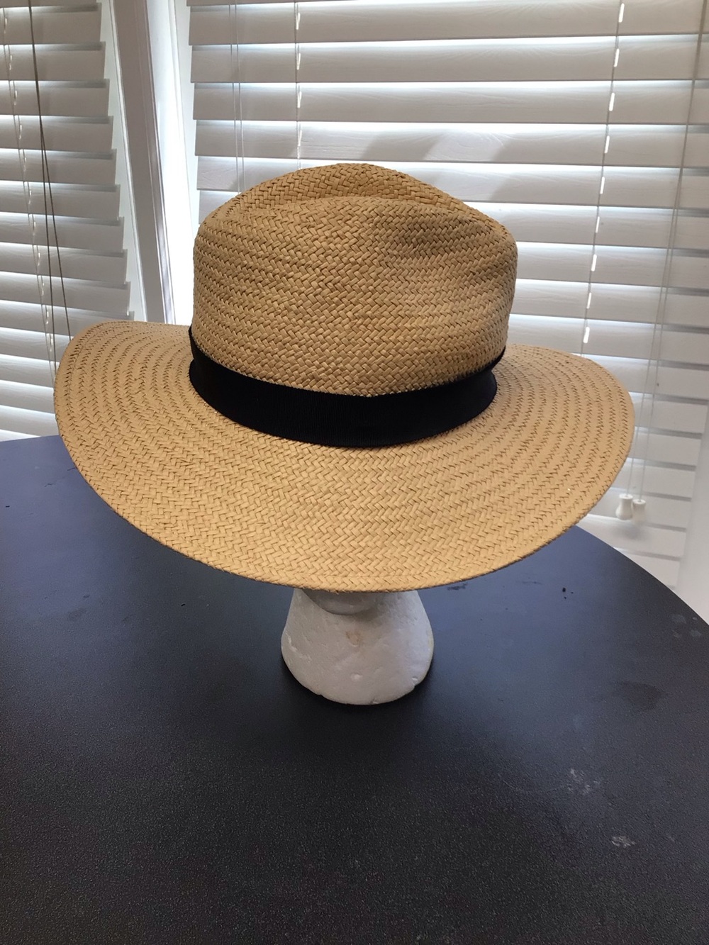Alxiliary Wide Brim Straw Sun Hat with Black Band - Women Accessories